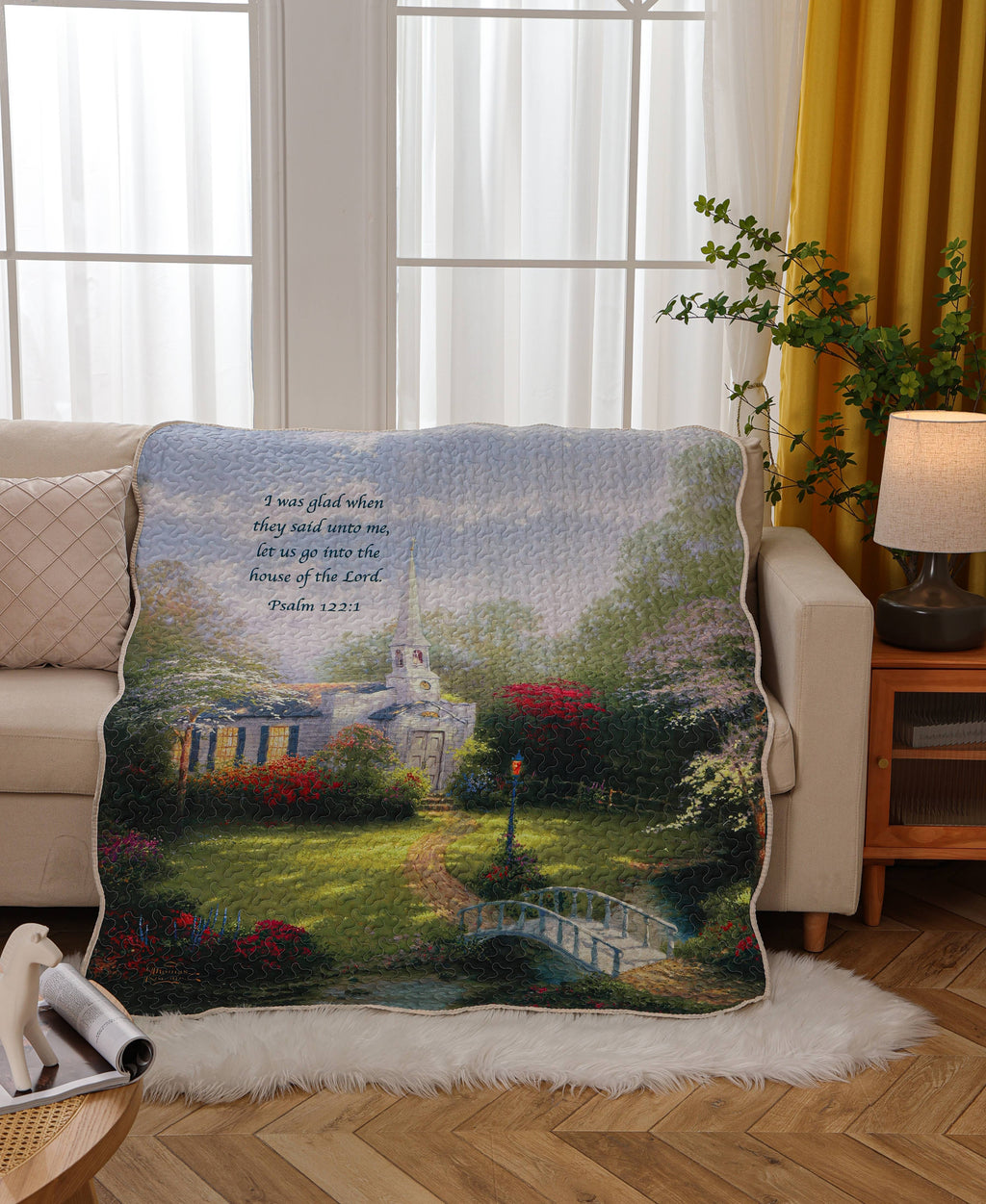 Hometown Chapel Scripture Inspirational Quilted Throw