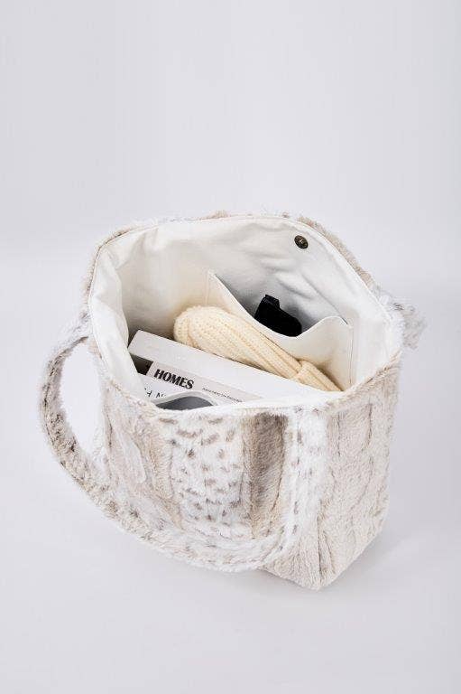 "White Leopard Stripe" Designer Fur Tote Bag
