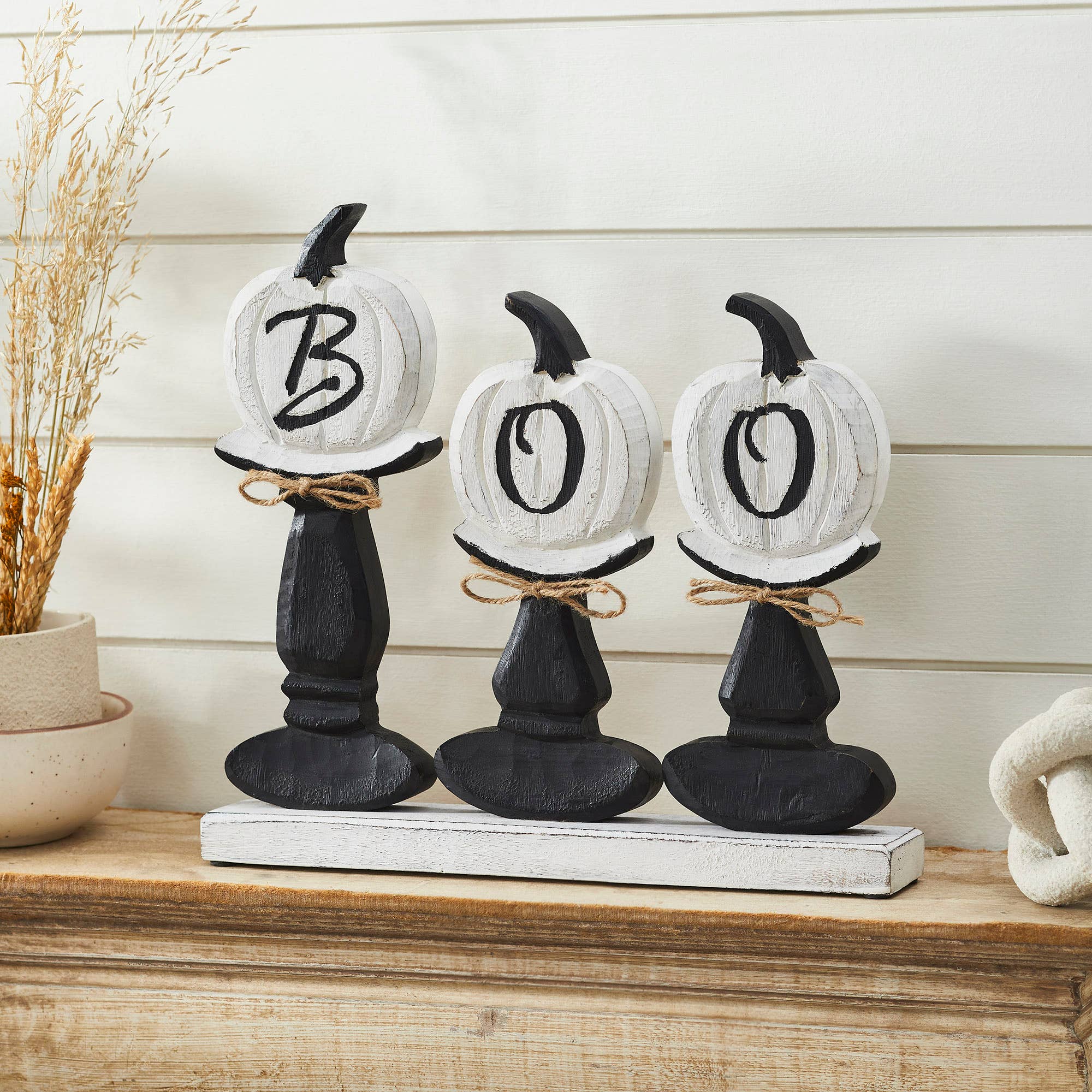 BOO Pumpkin Wood Tabletop Sign, 13.5" Halloween Decor