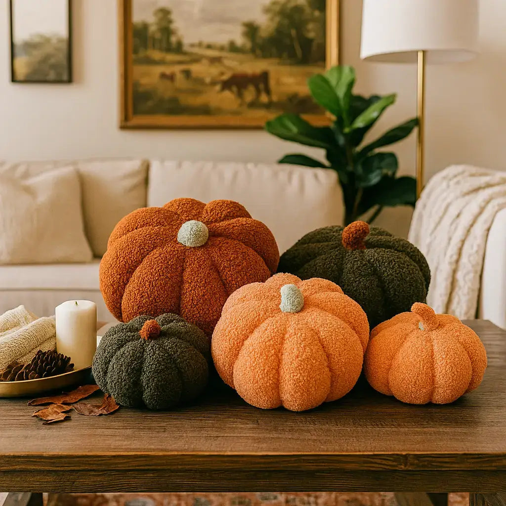 Neutral Fall + Halloween Home Decor, Cute Cotton Pumpkins BW