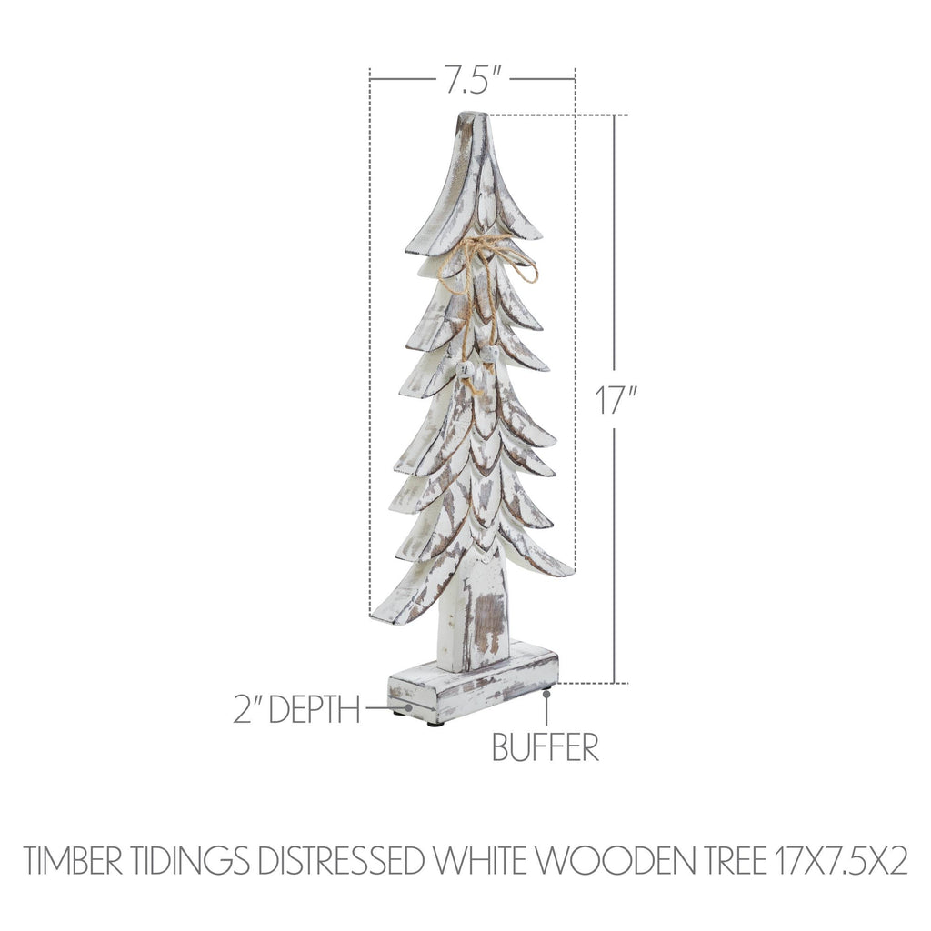 Timber Tidings Distressed White Wooden Tree 17x7.5x2