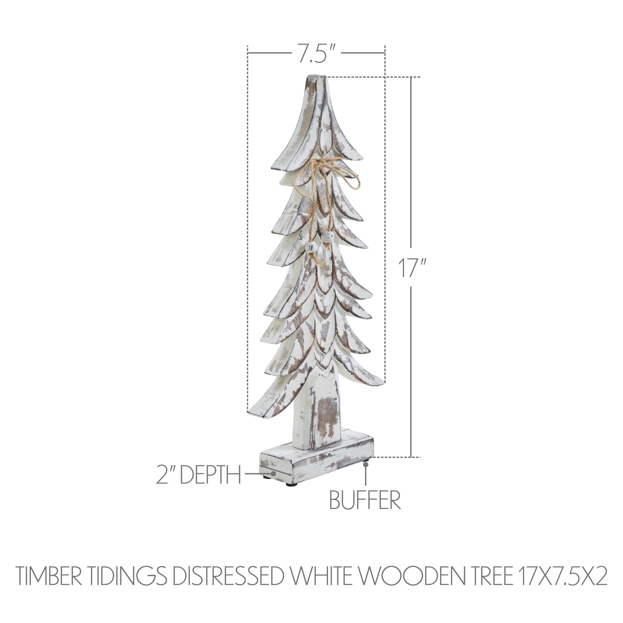 Timber Tidings Distressed White Wooden Tree 17x7.5x2