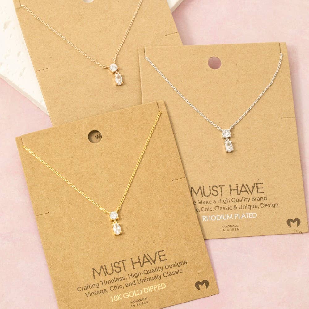 Gold Dipped Cz Circle And Oval Pendant Necklace