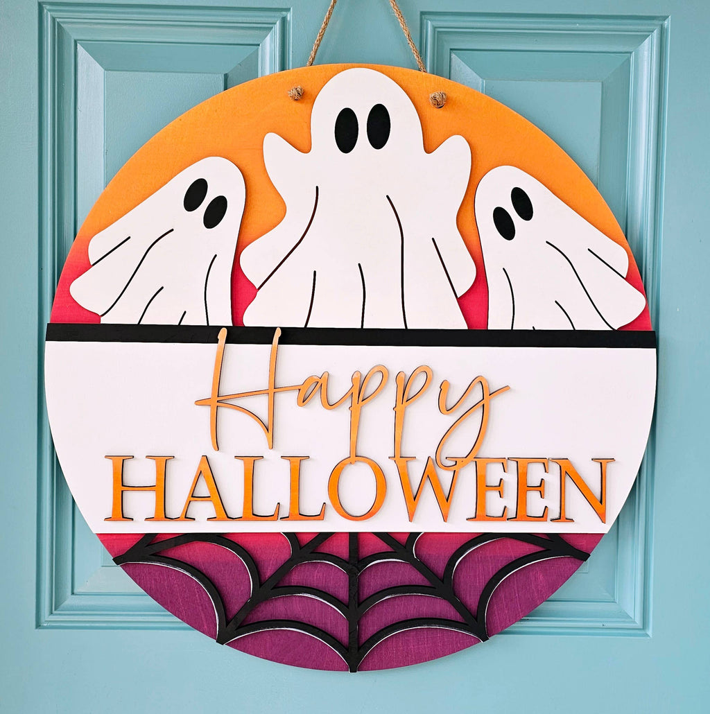 DIY Happy Halloween Ombre Ghost Door Hanger