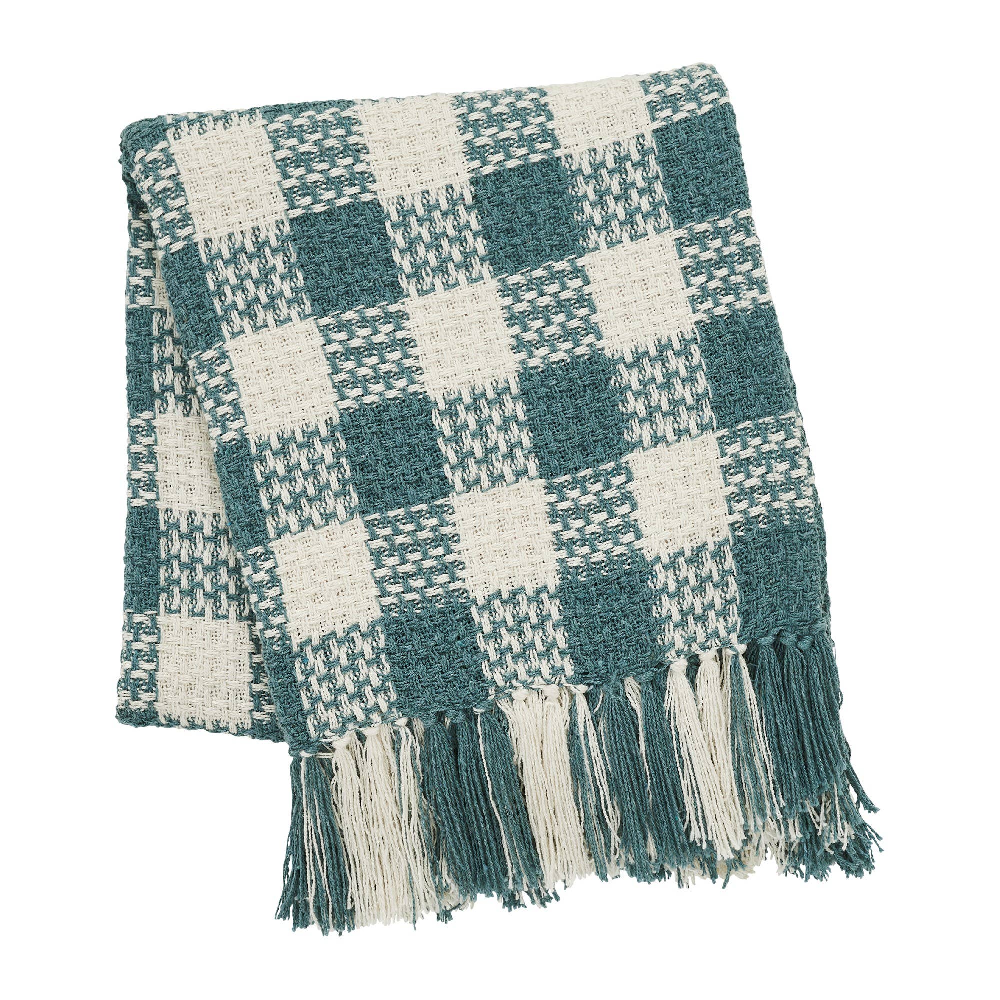 River Blue Heritage Check Throw Blanket with Fringe 50x60
