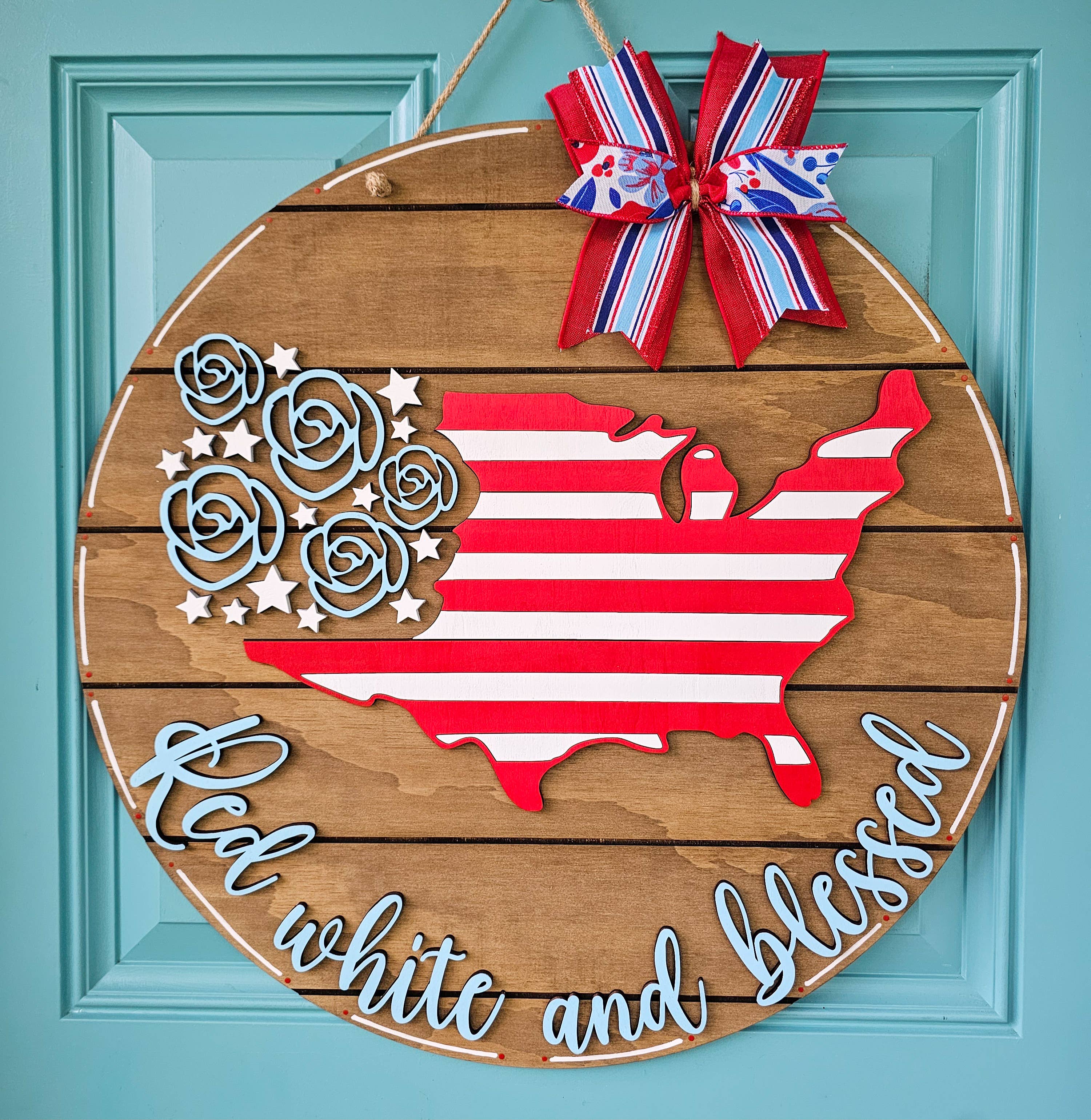 DIY Red White & Blessed Door Hanger