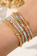 MULTI LAYER NATURAL STONE BALL CHAIN LINK BRACELET | 40B5182