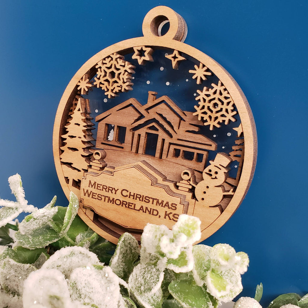 Welcome Sign Ornament - Snowy Cabin