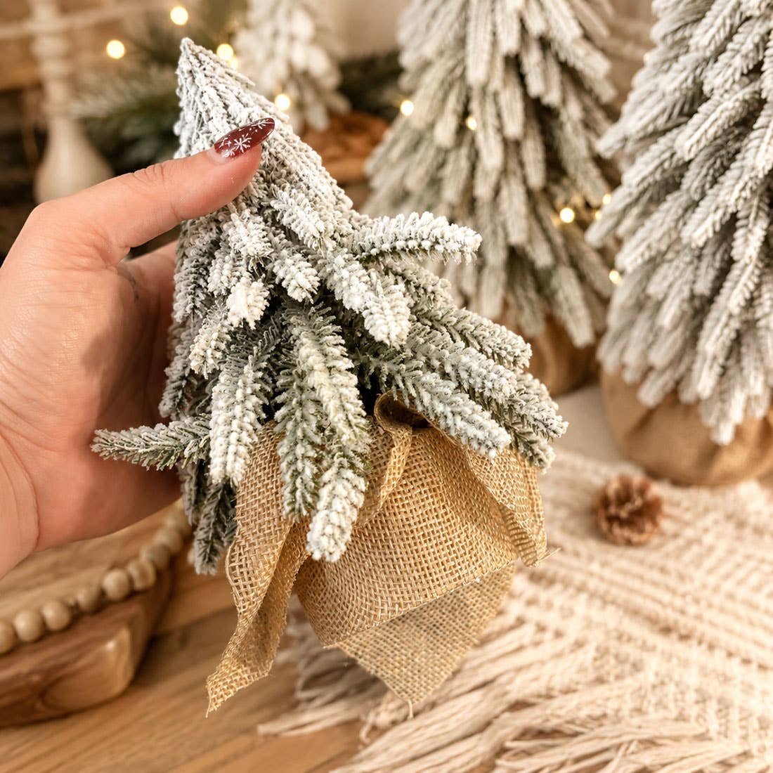 Flocked Snow Christmas Tree Set | Rustic Winter Wonderland