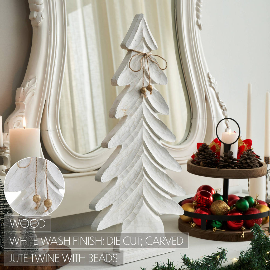 Distressed White Wooden Christmas Tree Decor 24x12