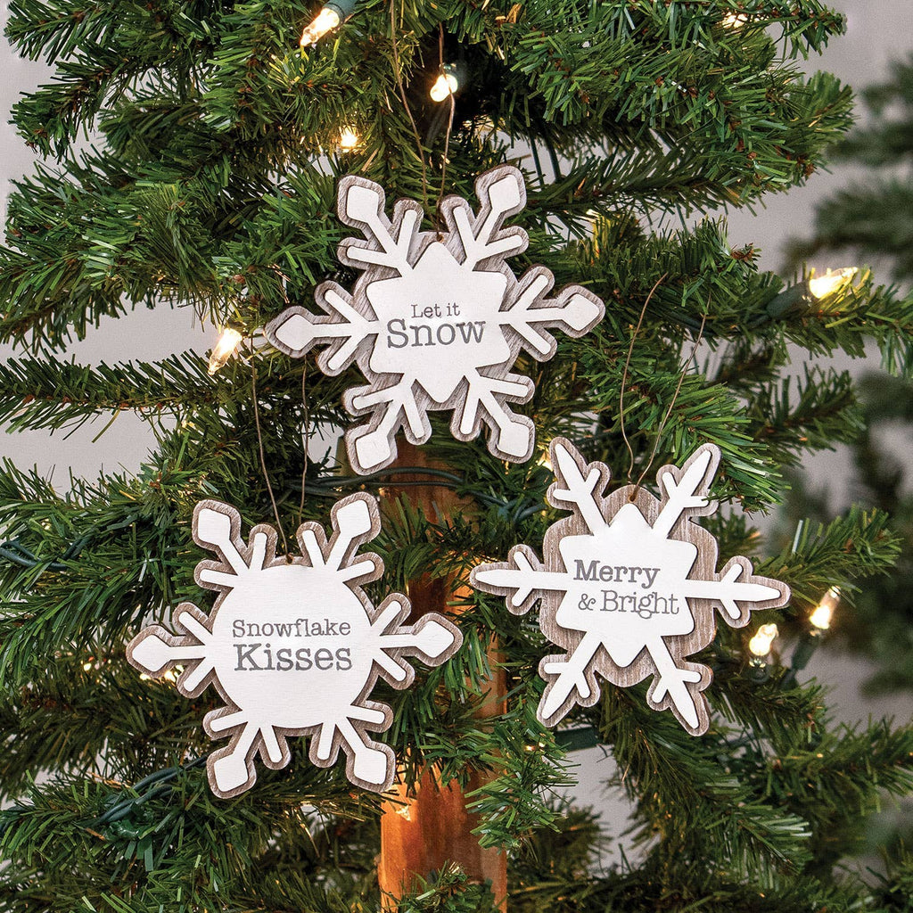 3/Set, Merry & Bright Layered Snowflake Ornaments