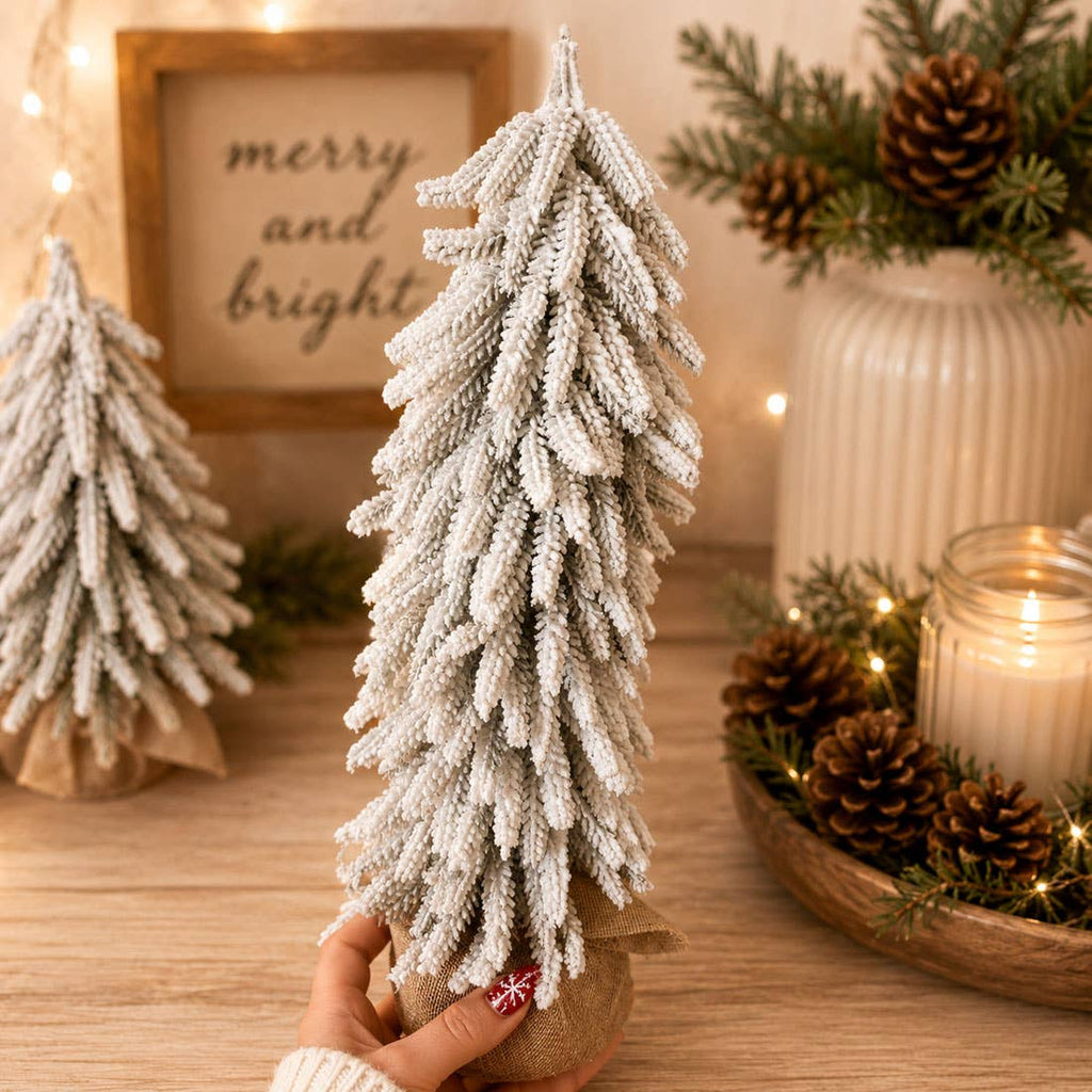 Flocked Snow Christmas Tree Set | Rustic Winter Wonderland