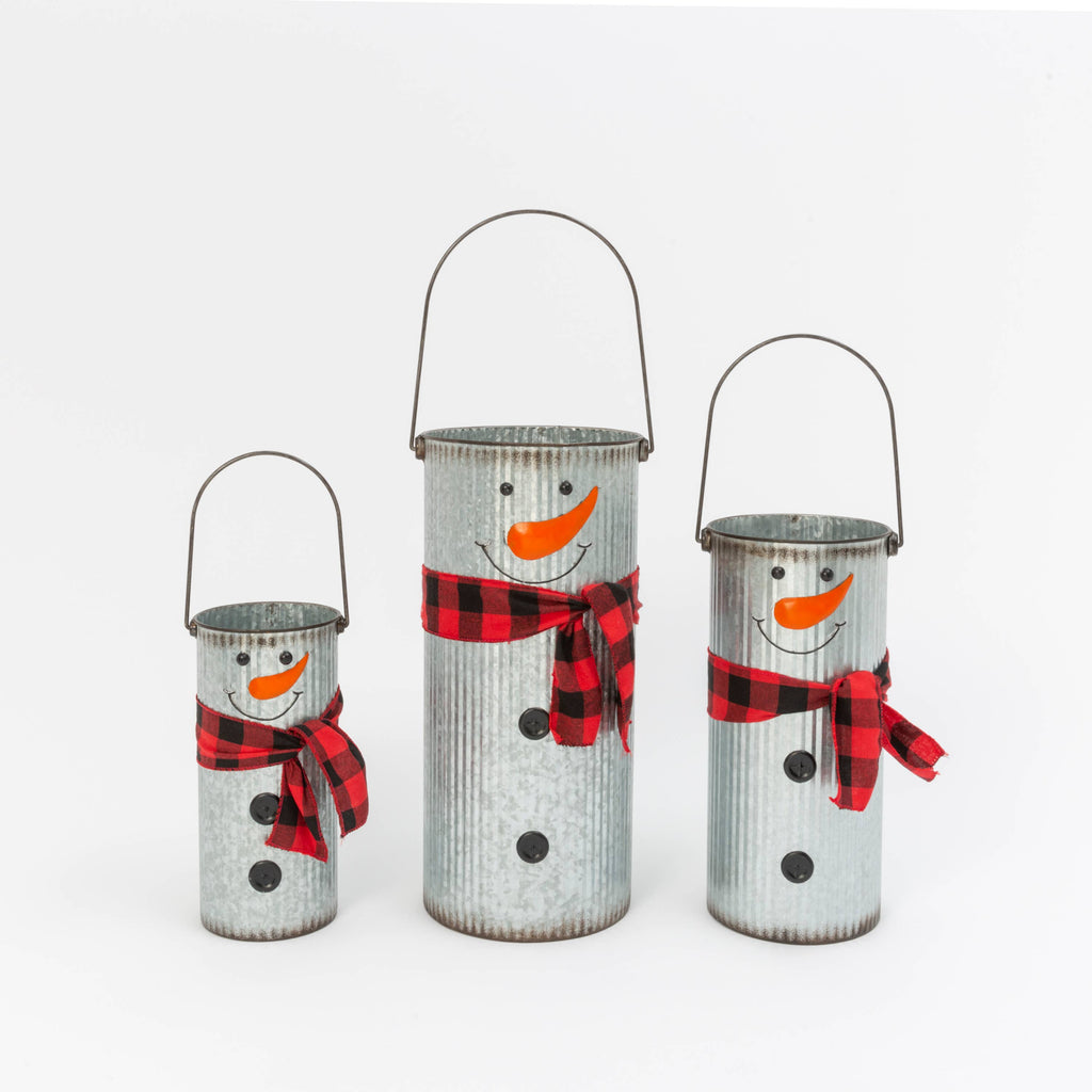 Christmas S/3 Galvanized Metal Snowman B