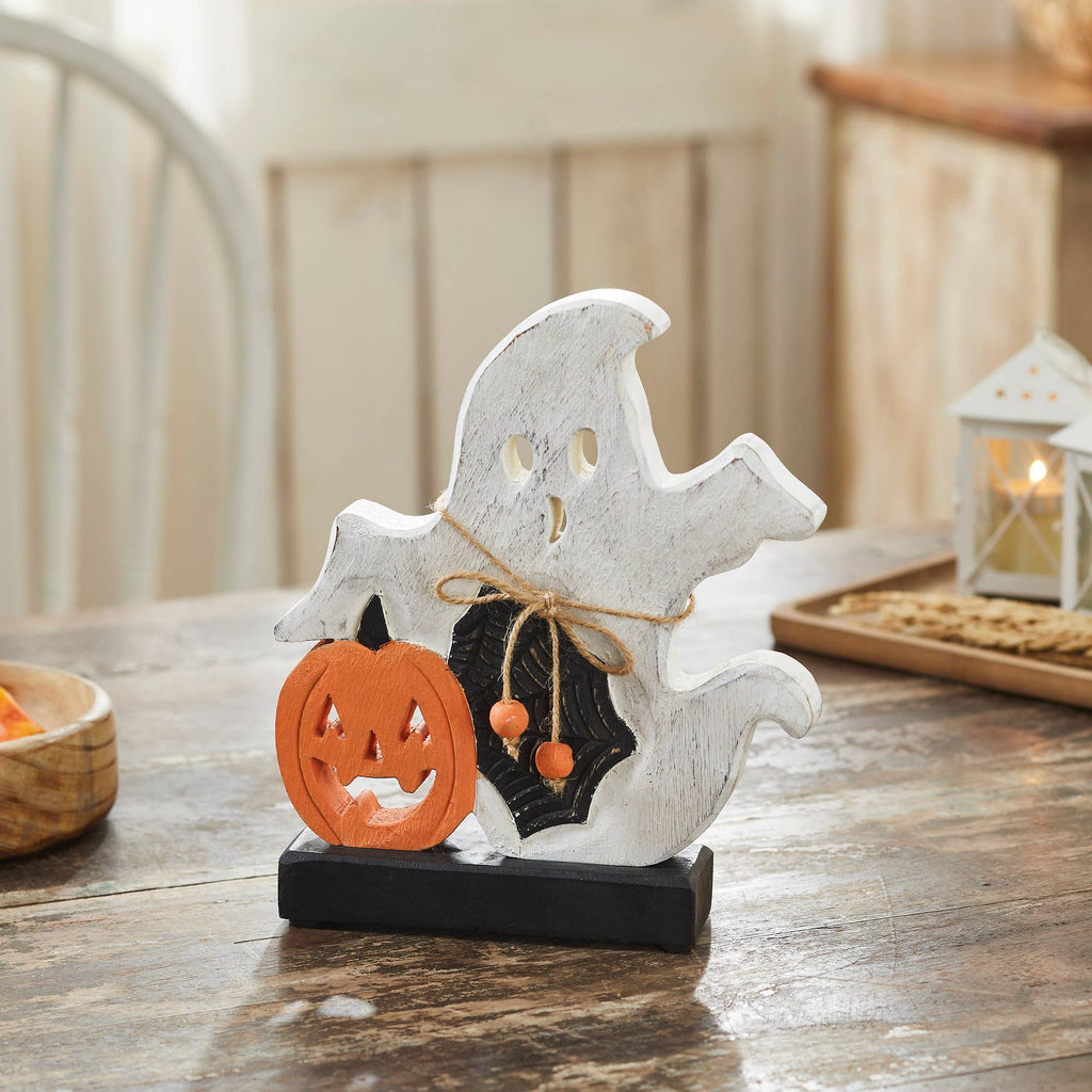 Halloween Ghost Jack-O-Lantern Figurine 9" Rustic Farmhouse