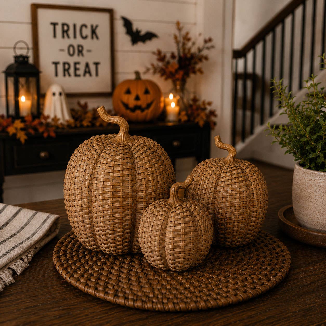 Neutral Fall Halloween Shelf Decor, Cute Pumpkin Home & Gift