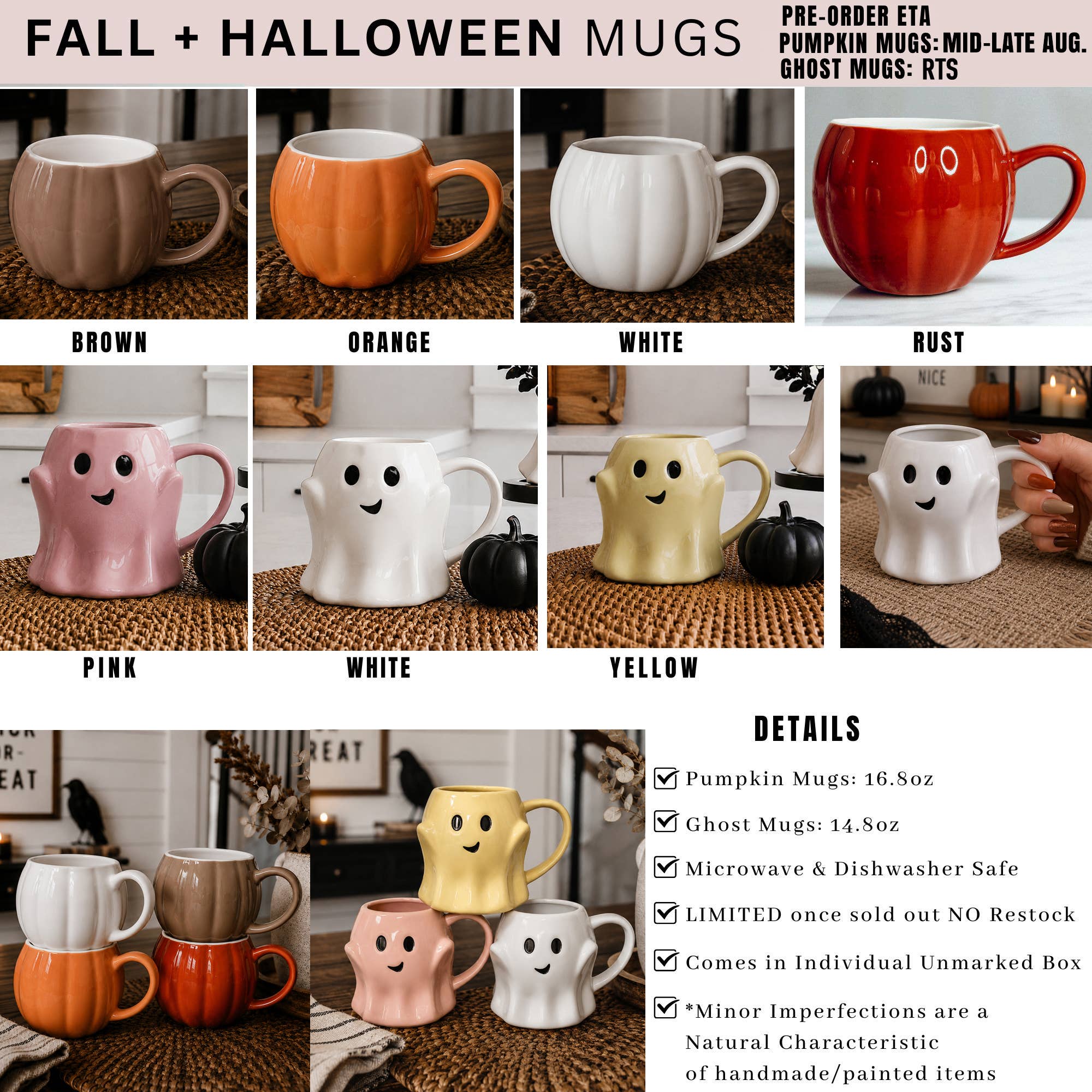 Orange Pumpkin Coffee Mug - Neutral Fall Decor & Gifts 17oz