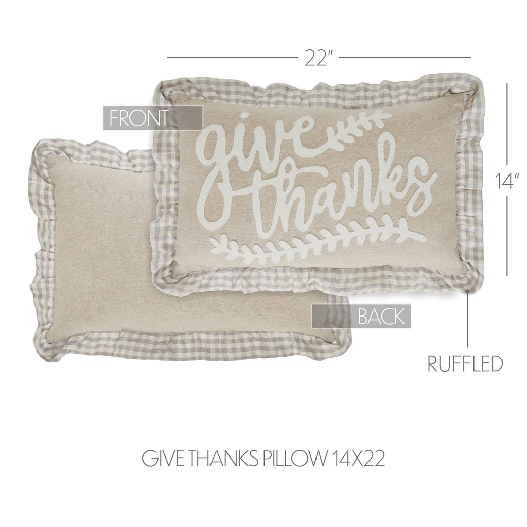 Give Thanks Gingham Ruffled 14x22 Applique Throw Pillow