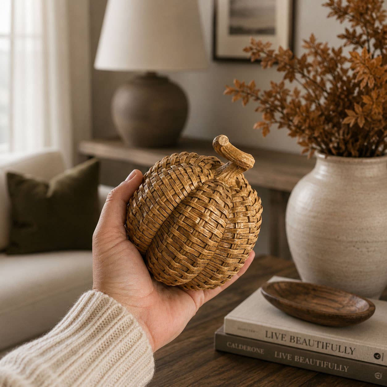 Neutral Fall Halloween Shelf Decor, Cute Pumpkin Home & Gift