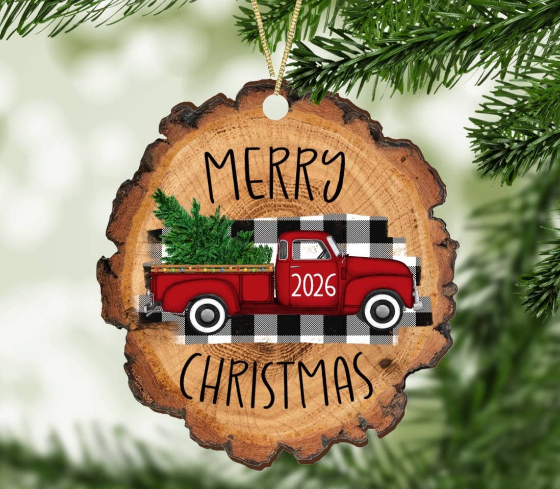 Merry Christmas 2025 Vintage Red Truck Christmas Ornament