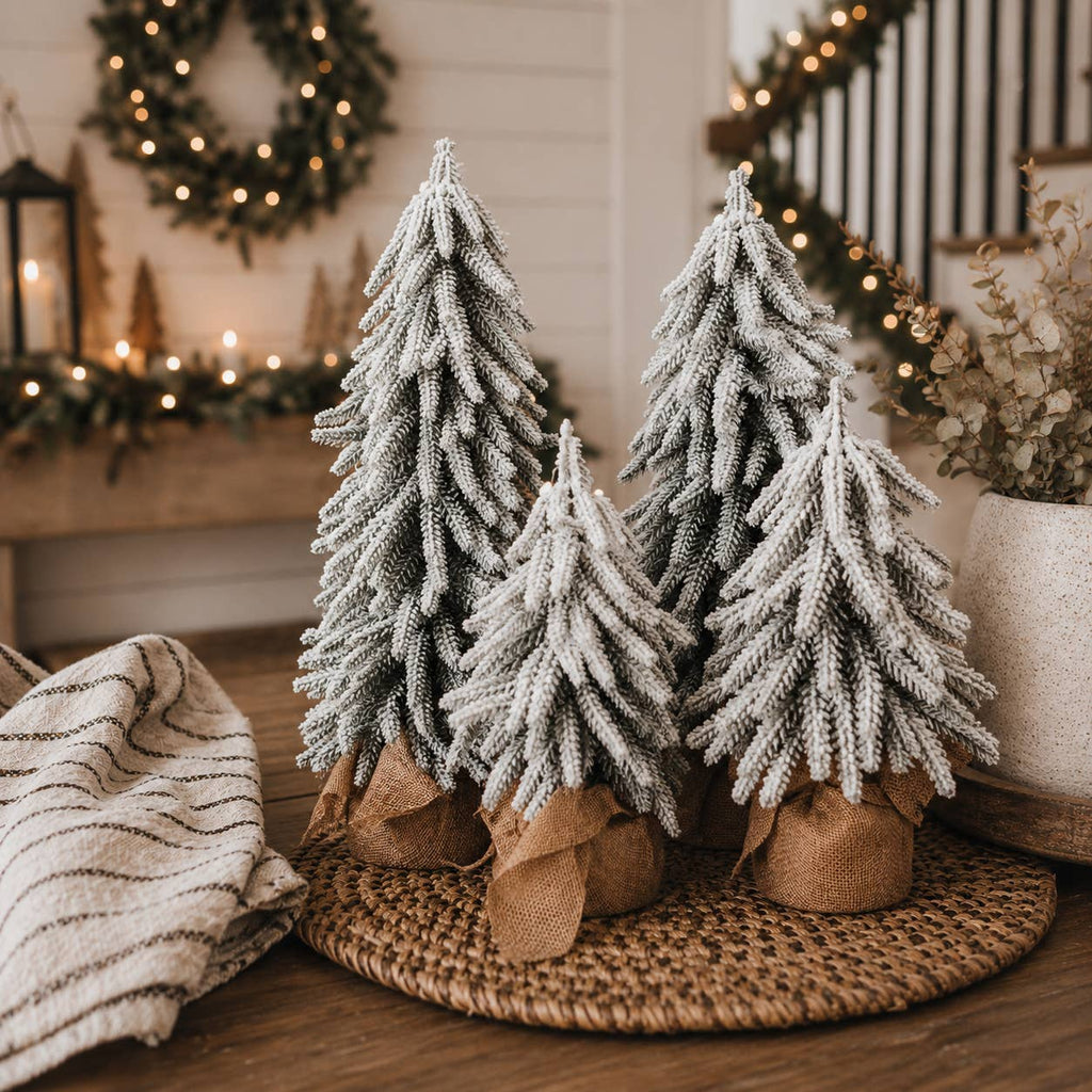 Christmas Trees with Snow, Holiday Mantle & Shelf Home Decor