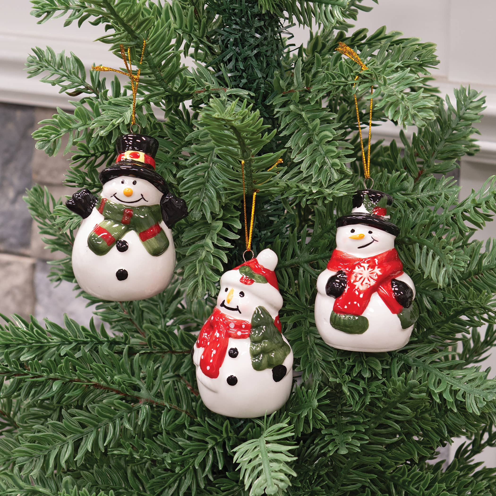 Ceramic Snowman Ornament - 3 Assorted