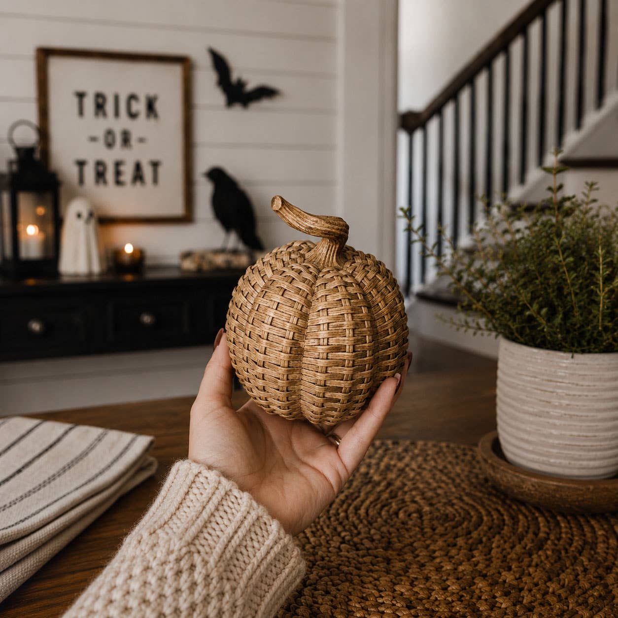 Neutral Fall Halloween Shelf Decor, Cute Pumpkin Home & Gift