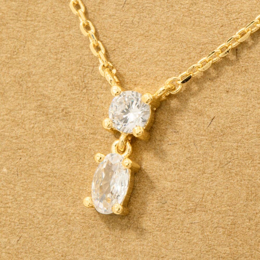 Gold Dipped Cz Circle And Oval Pendant Necklace