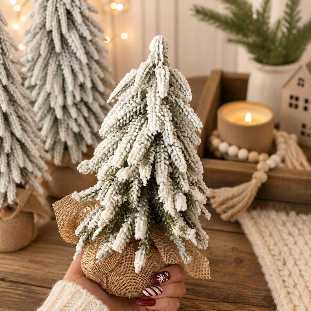Christmas Trees with Snow, Holiday Mantle & Shelf Home Decor