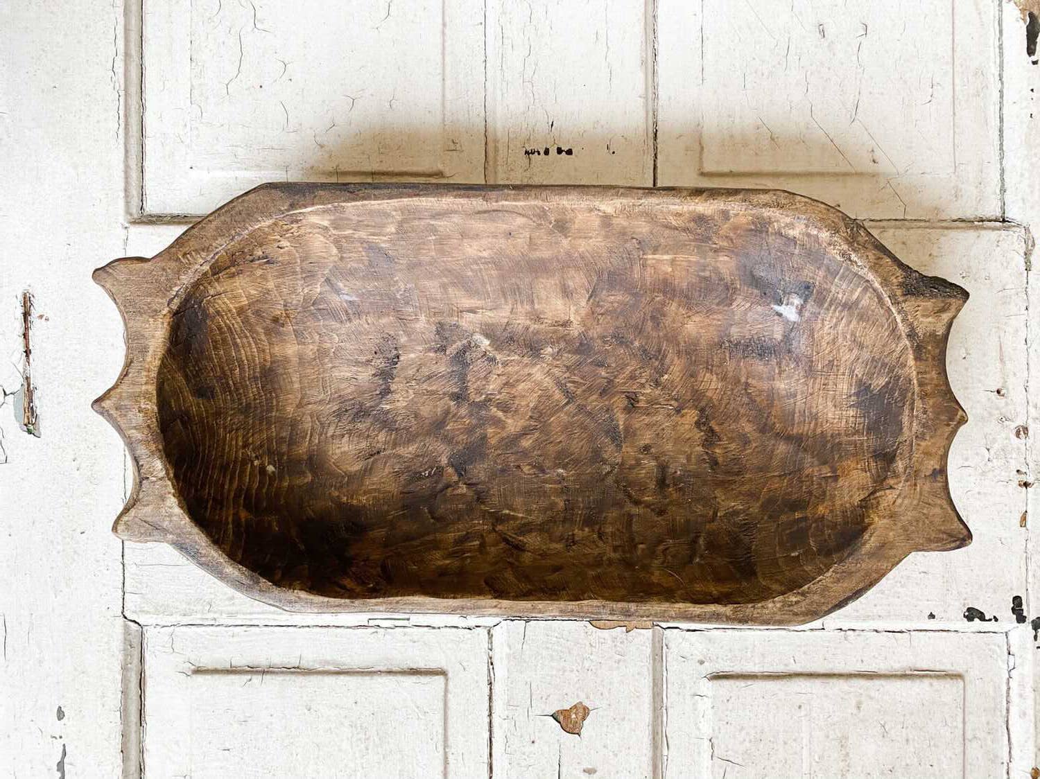 42-203-20 Handles Carved Bowl, Handmade, Farmhouse Décor #B