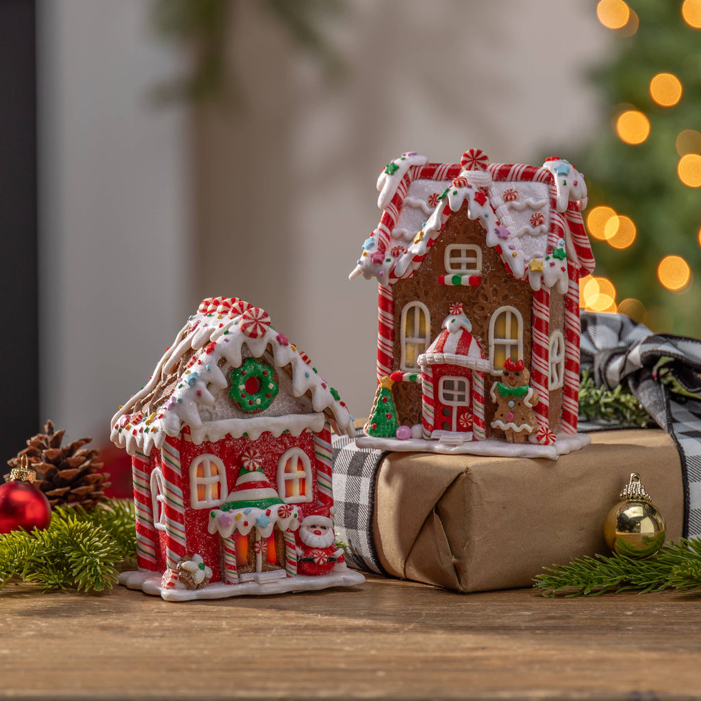 Christmas Lighted Clay Dough Gingerbread Houses Set of 4 5.5"H