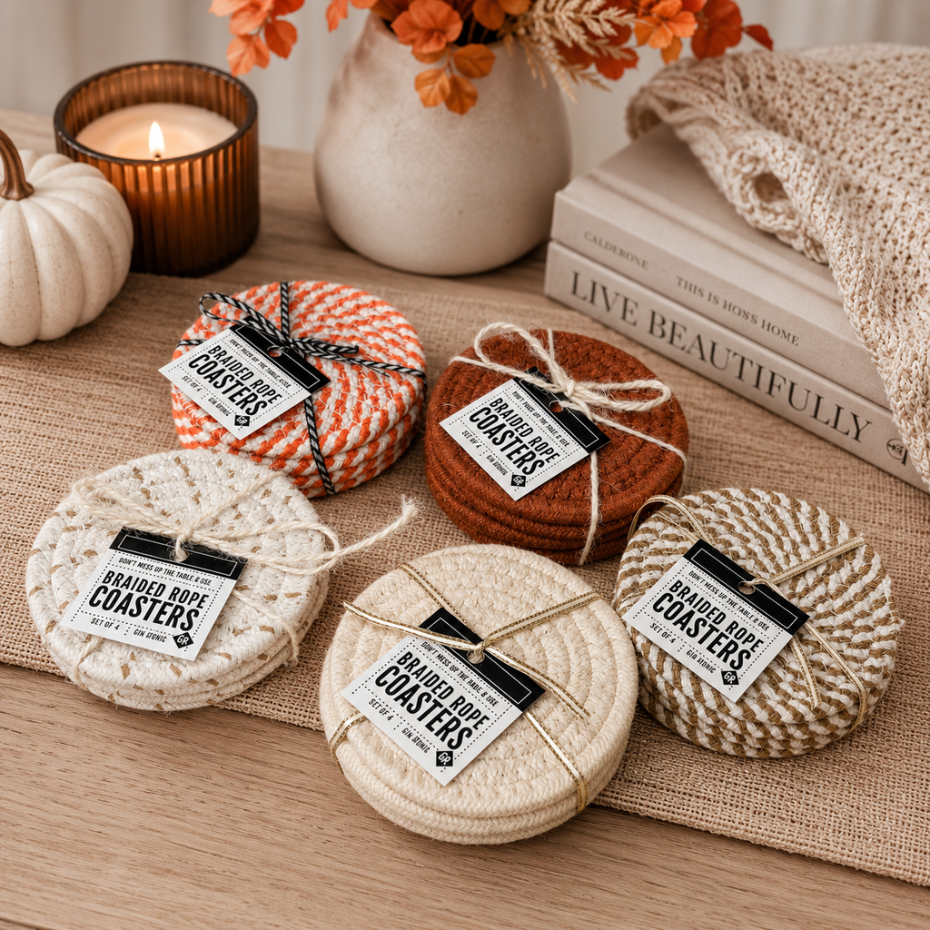 Fall Fabric Coaster Sets, Gift Ready | Autumn Tabletop Decor