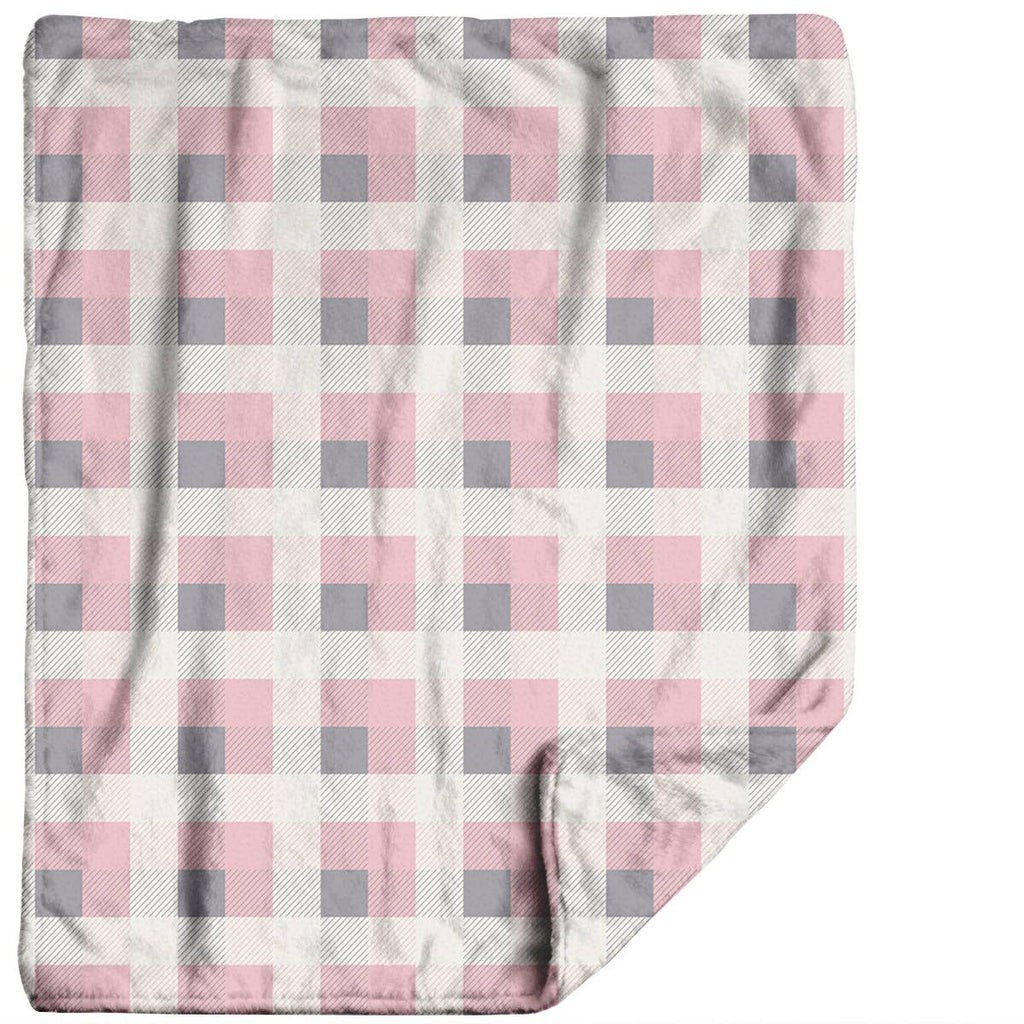 "Pink and Grey Plaid" Plush Travel Blanket w/ Matching Case