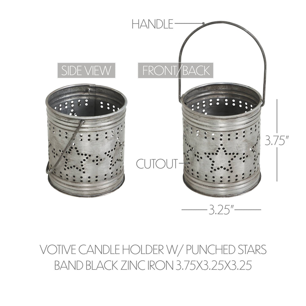 Punched Star Antique Metal Candle Holder 3.75x3.25x3.25