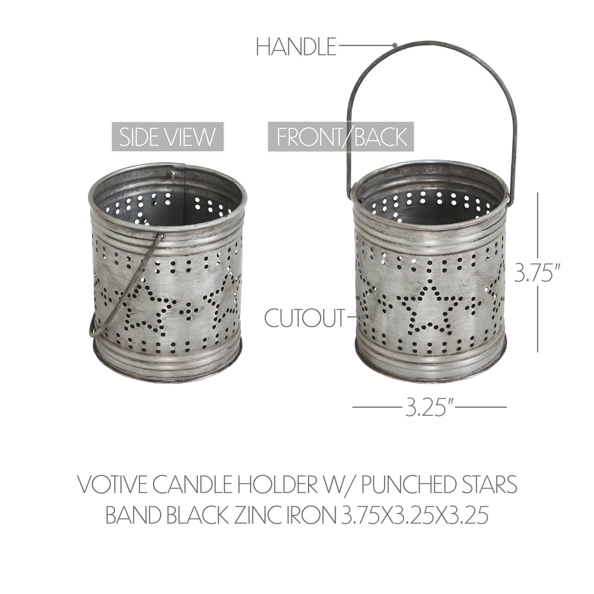 Punched Star Antique Metal Candle Holder 3.75x3.25x3.25
