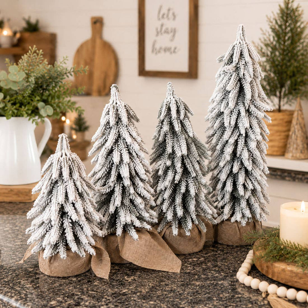 Flocked Snow Christmas Tree Set | Rustic Winter Wonderland