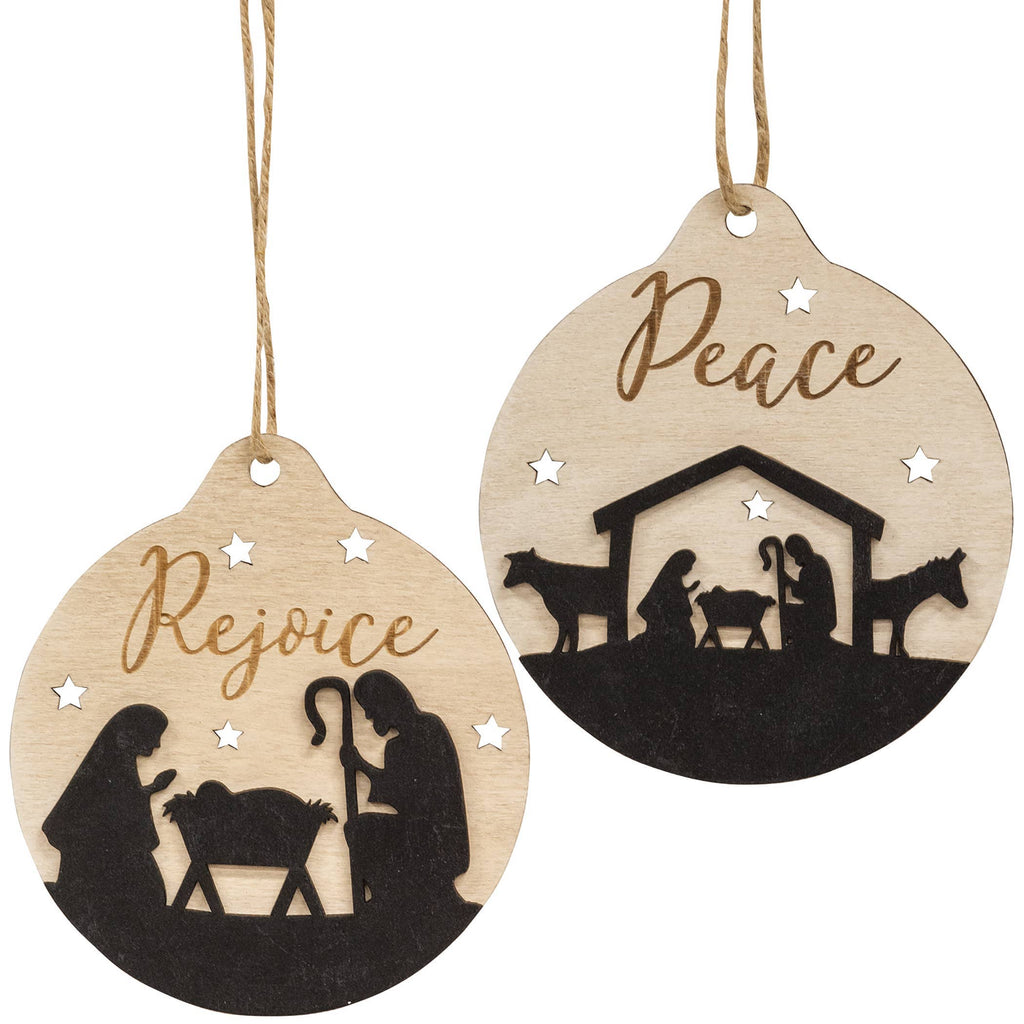 Rejoice Silhouette Bulb Christmas Ornament, 2 Assorted