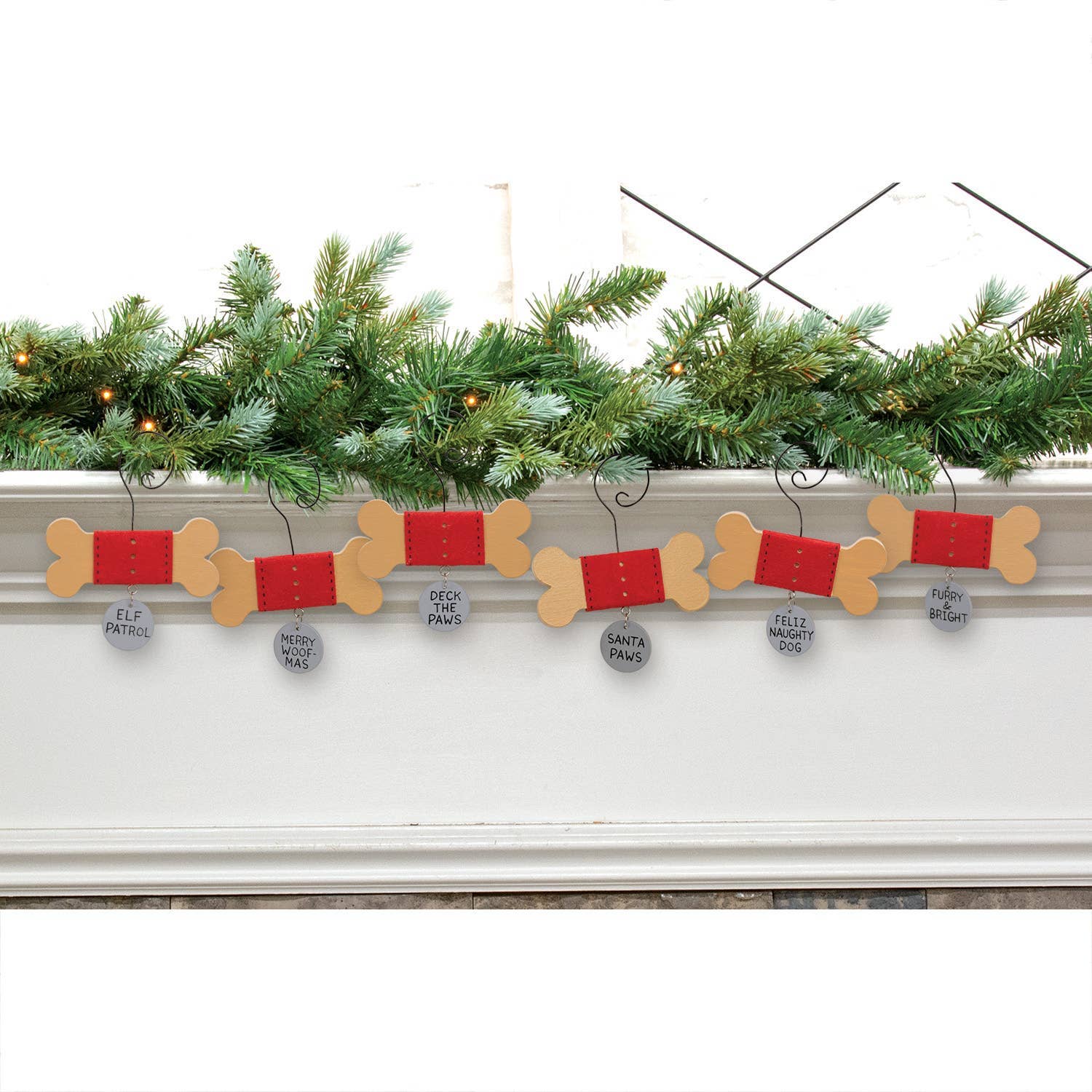 Wooden Dog Bone w/Tag Ornament - 6 Asstd.