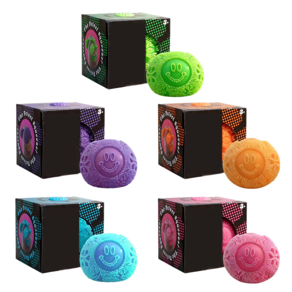 Smiley fuzz ball flower power stress ball squishy toy