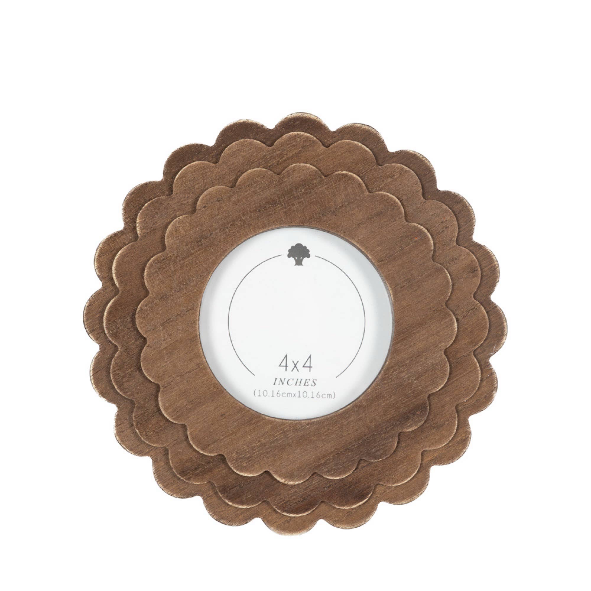 17035 - 8x8 wood scallop photo frame (ROUND) for 4x4 pic