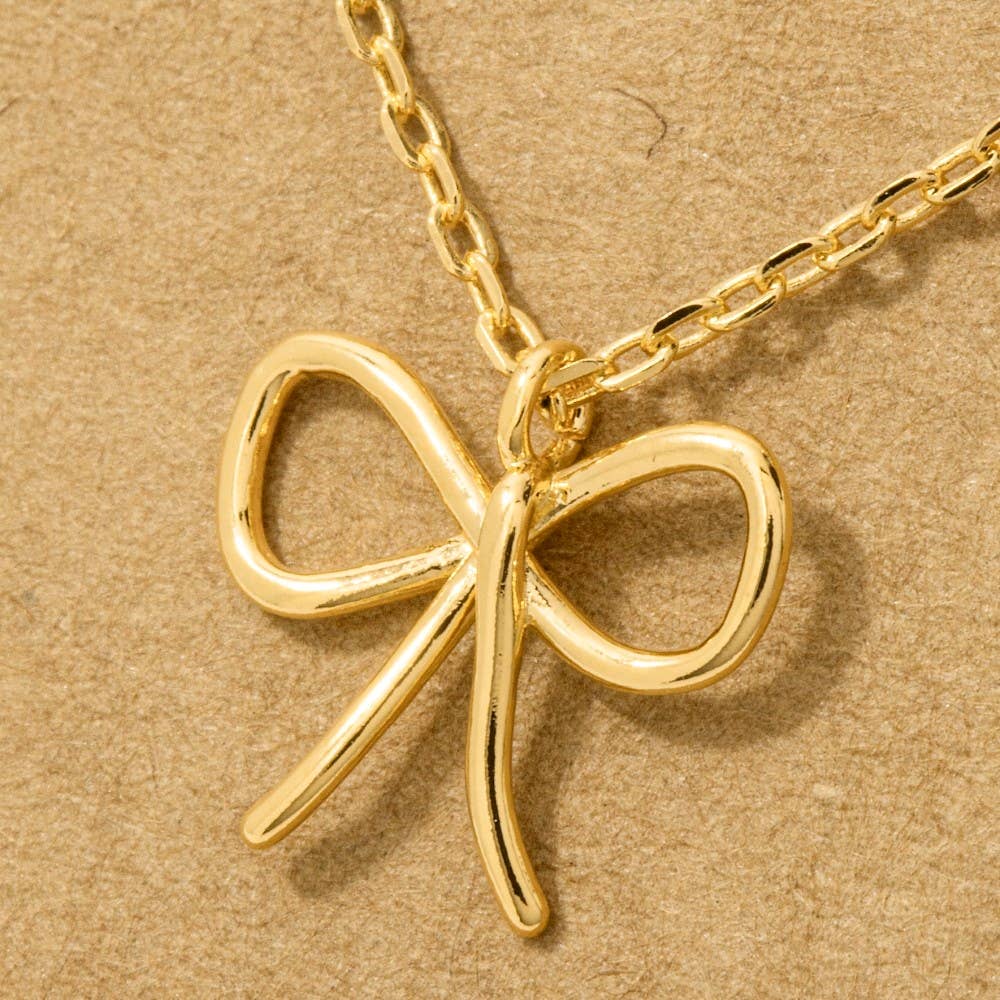 Gold Dipped Wire Ribbon Bow Pendant Necklace