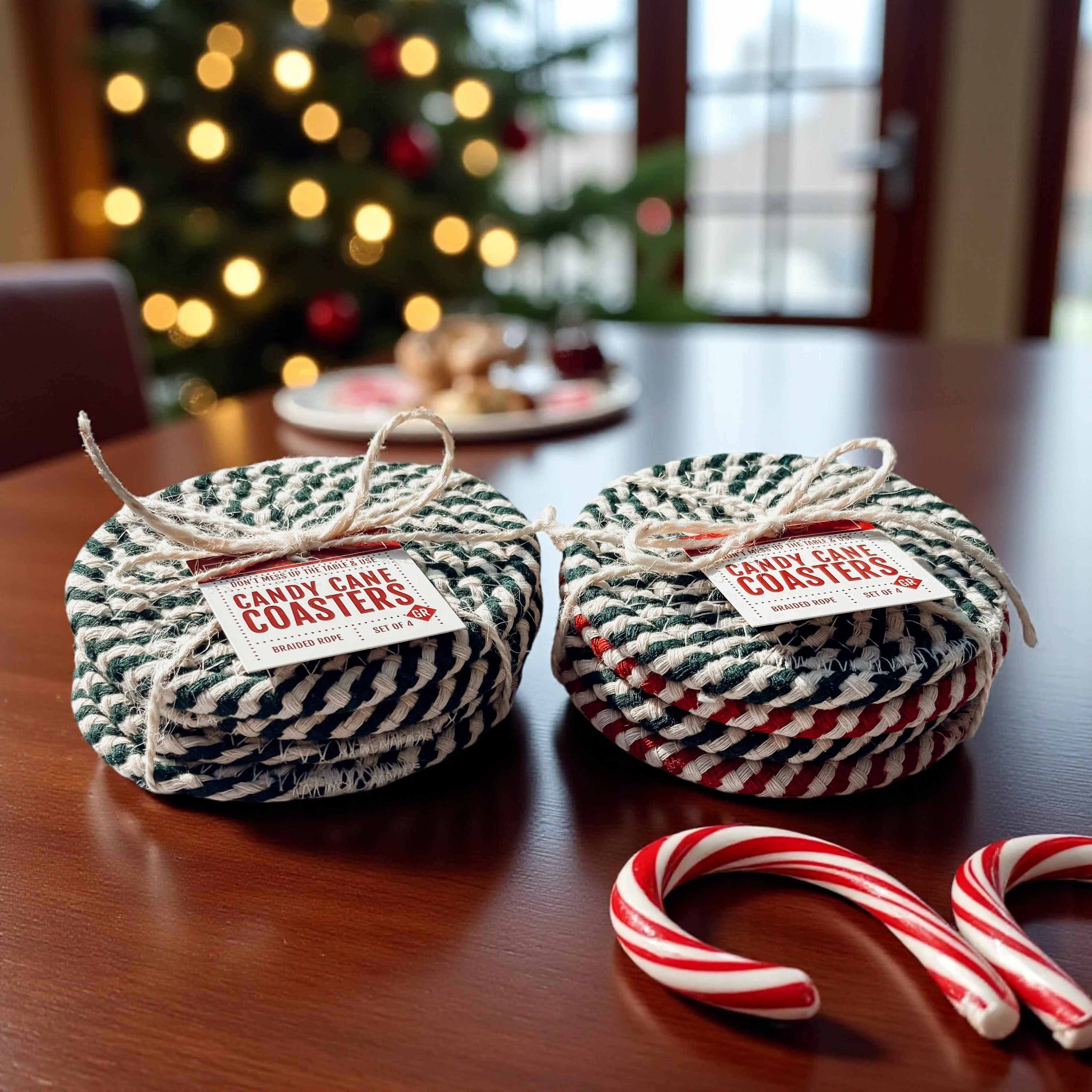 Holiday Fabric Coasters, Red White Christmas Coaster Set