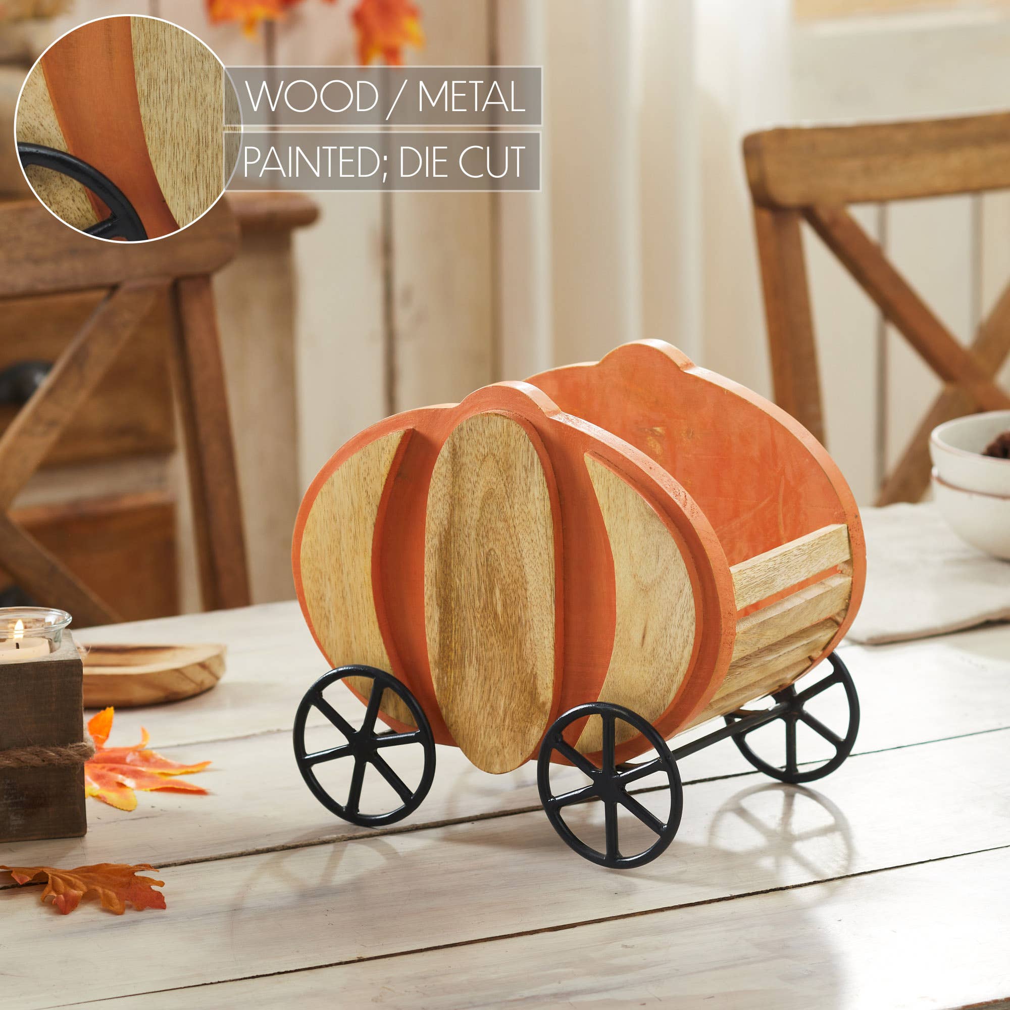 Solid Mango Wood Pumpkin Carriage Fall Display Bowl  11"