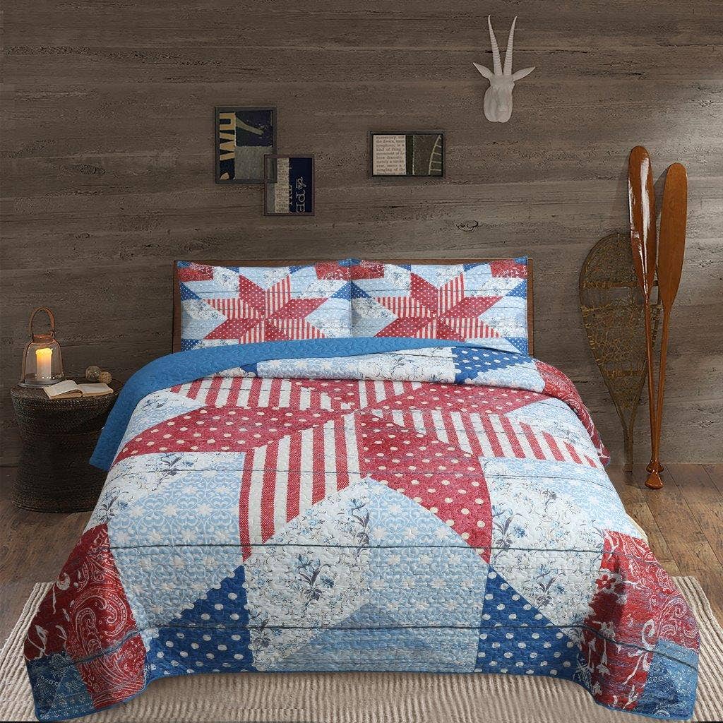 "Liberty Star"  3-Pc. Designer Microfiber Quilt Set