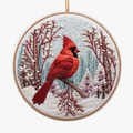 Snowman Ceramic Ornament – Winter Scene with Cozy Cabin & Cardinals – Christmas Tree Decoration or Charming Holiday Gift
