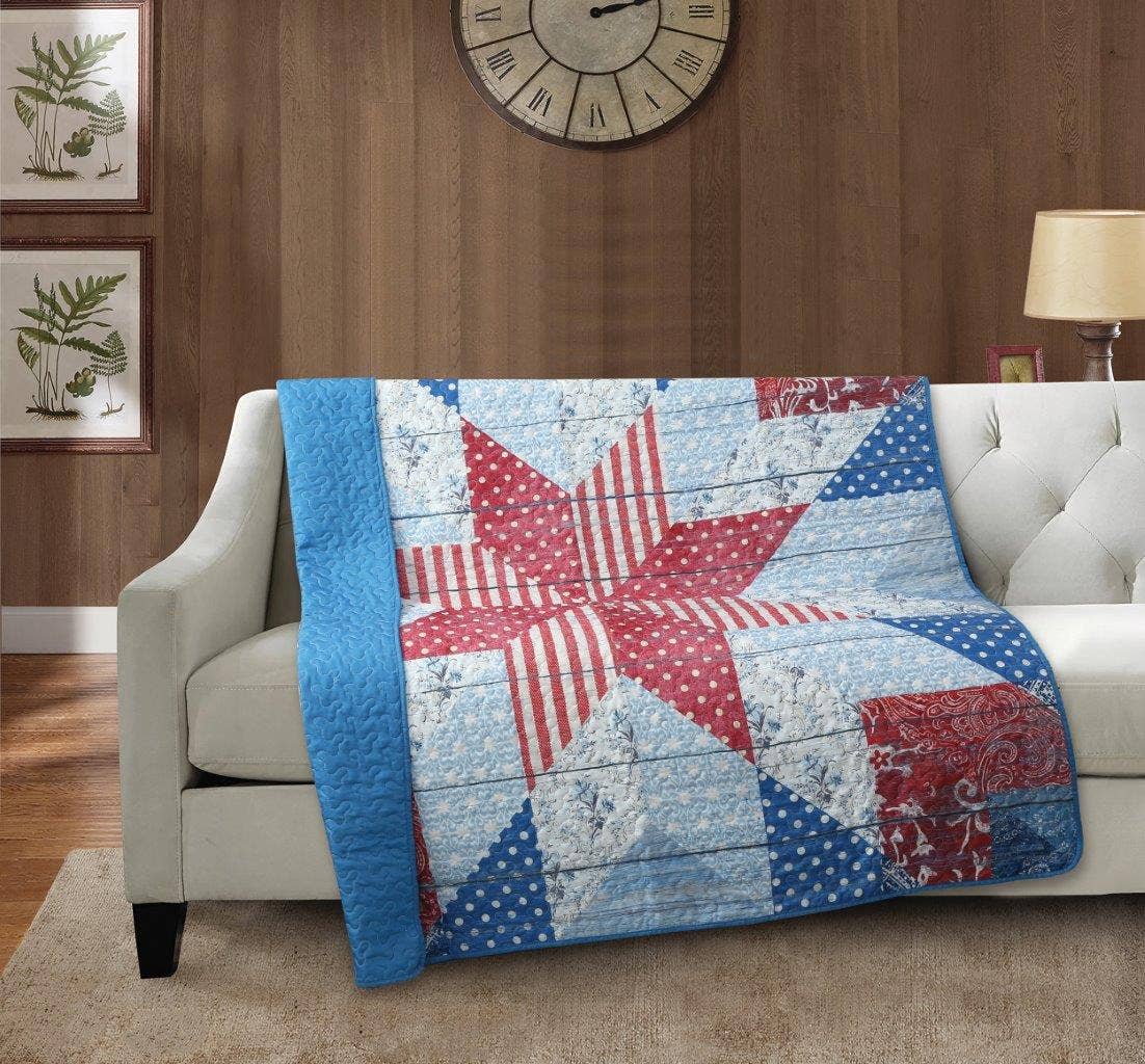 "Liberty Star"  Quilted Throw Blanket 50"x60"