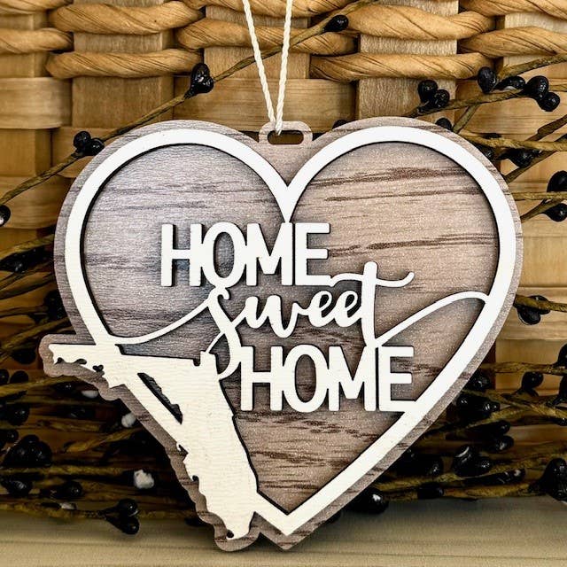 Home Sweet Home Christmas Ornament All 50 States Rustic Oak