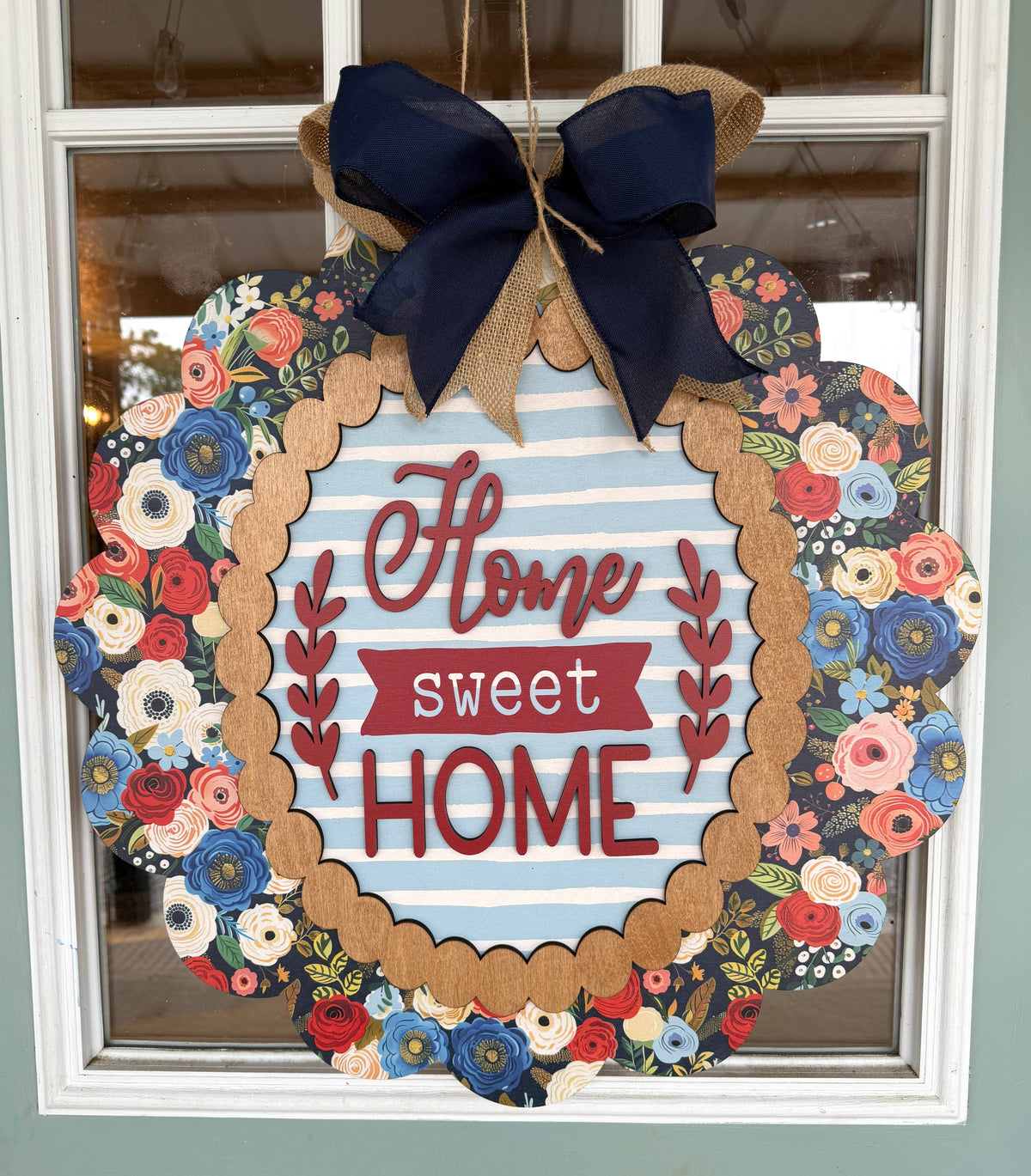 HOME SWEET HOME RED WHITE AND BLUE FLORAL SCALLOP