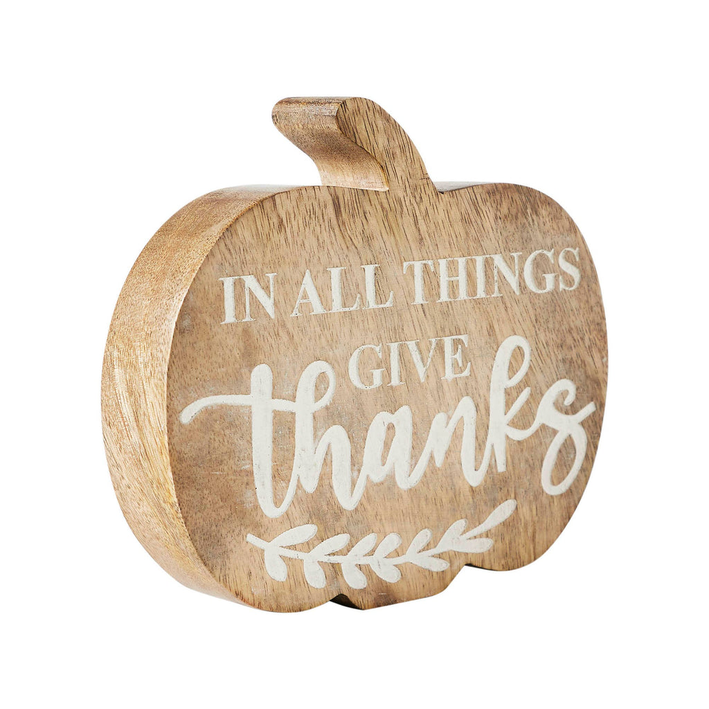 Give Thanks Wood Pumpkin Tabletop Fall Decor