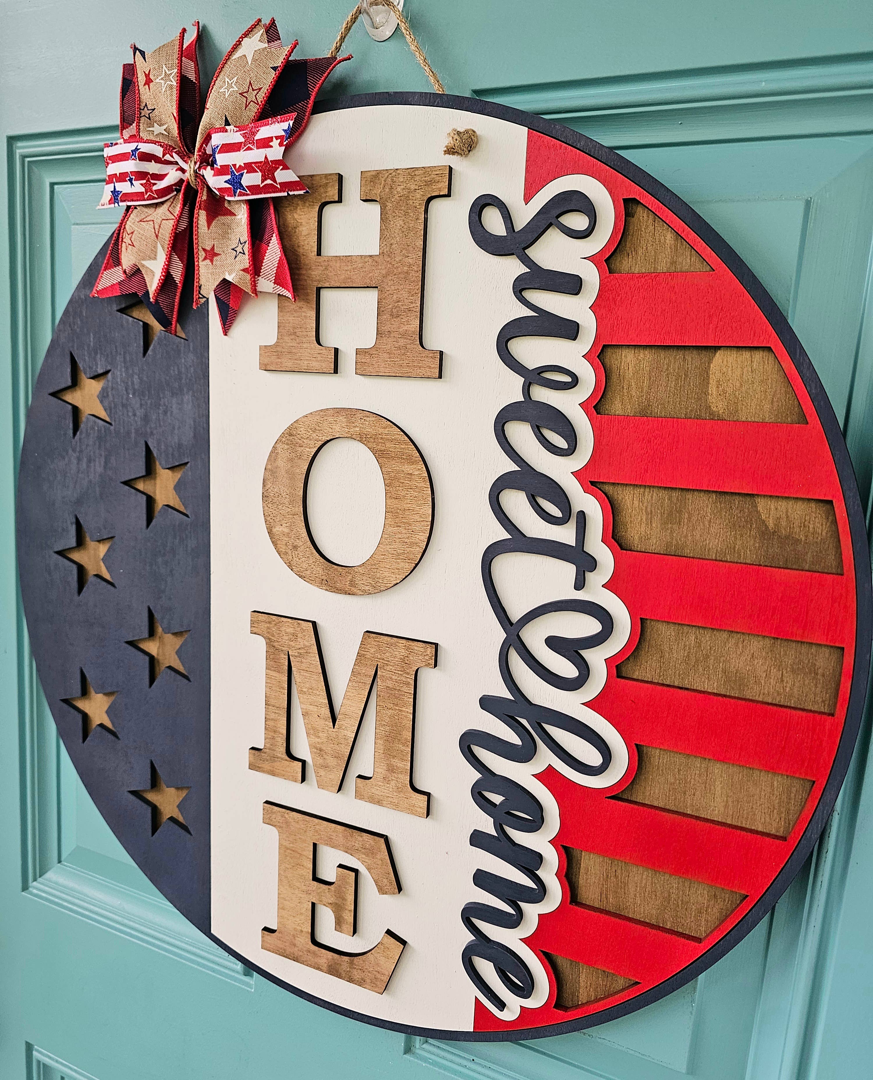 DIY Patriotic Home Sweet Home Flag Door Hanger