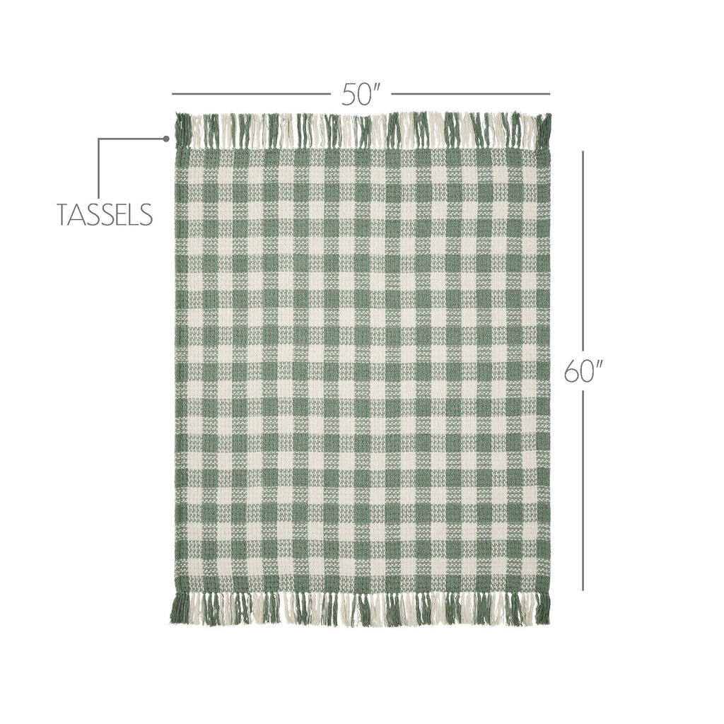 Pistachio Green Check Woven Throw Blanket with Fringe 50x60